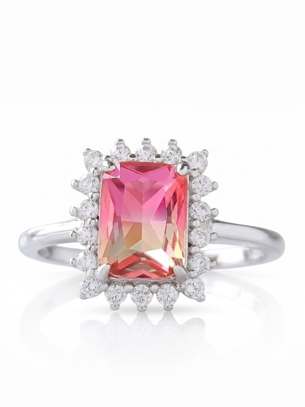 Pink & Peach Marquis Bi-Color Tourmaline Gemstone Ring 925 Sterling Silver